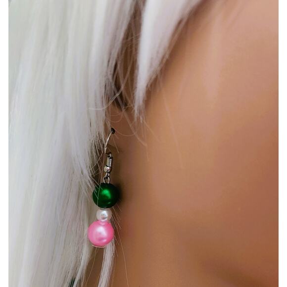AKA Alpha Kappa Alpha Jewelry Set Pink and Green Necklace, Earrings, Bracelet - Picture 6 of 6